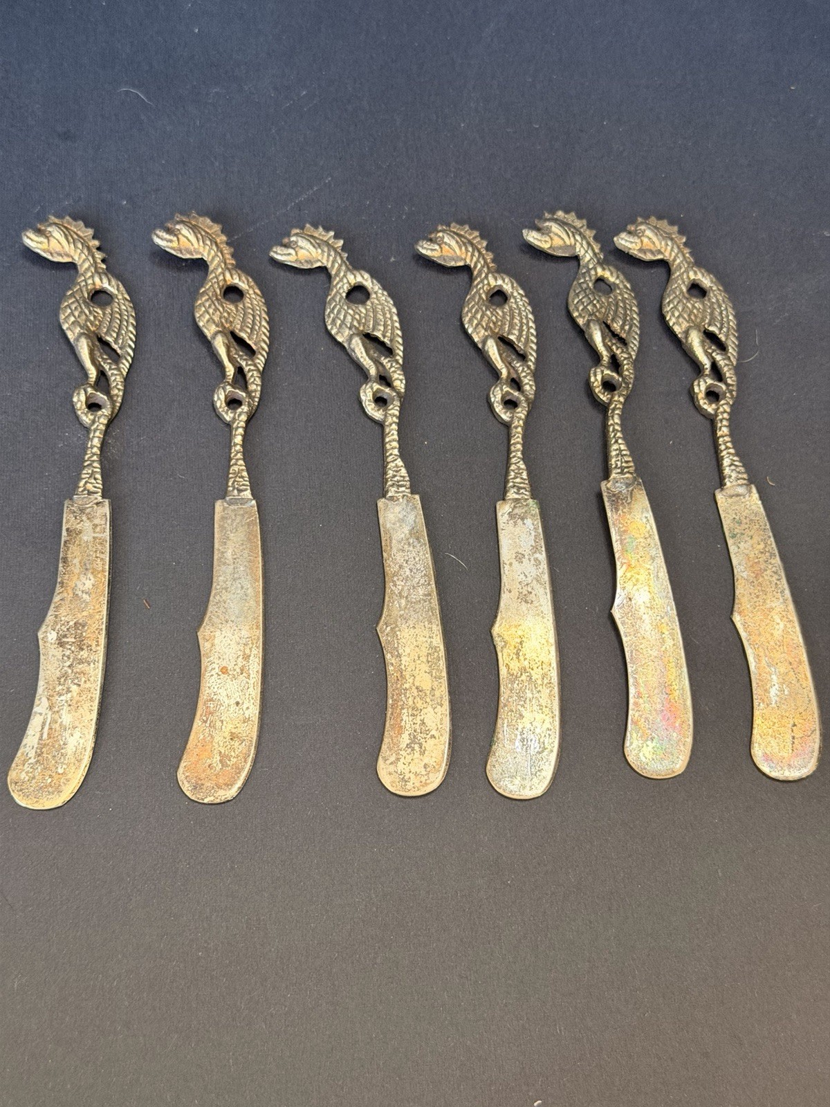 Set 6 Vintage Seahorse Butter Spreaders Silver Plate Nautical Seafood Knives