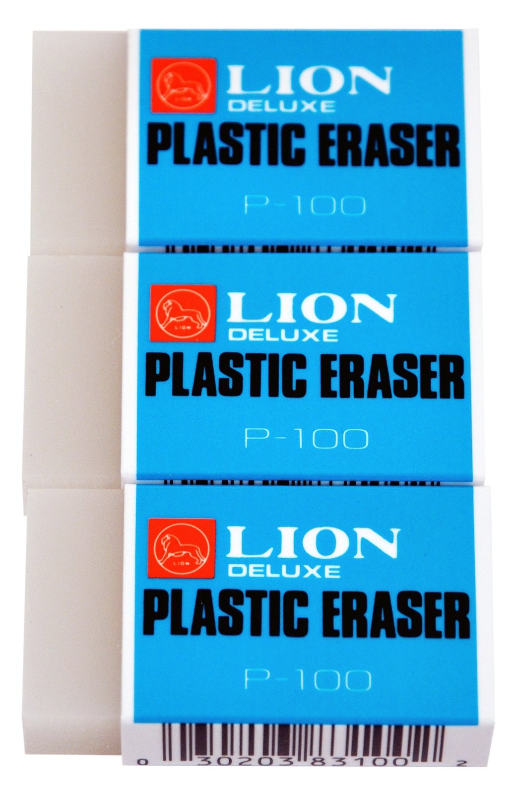 Lion Translucent White Plastic Erasers 3 EA/Pack 1 Pack P-100P