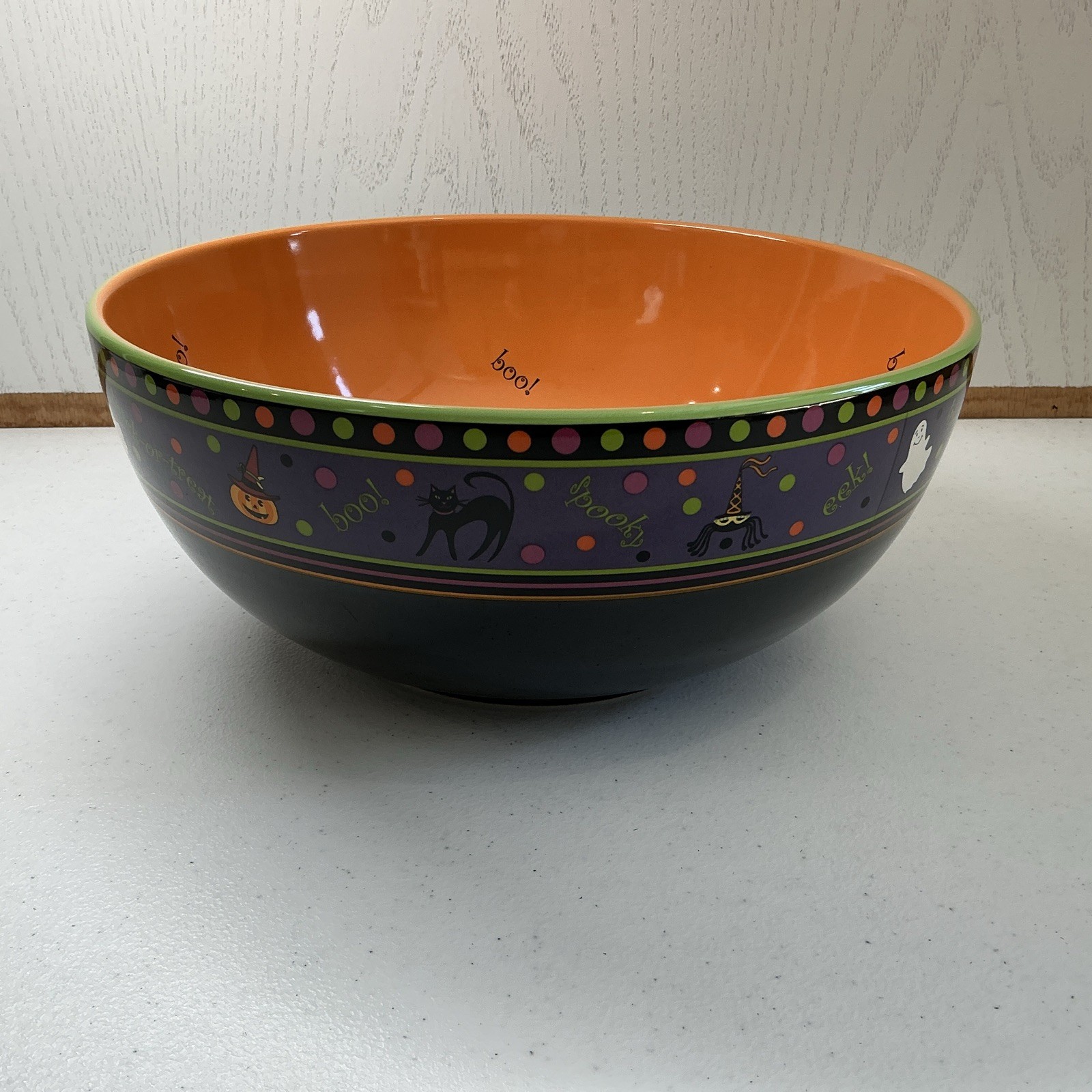 LONGABERGER Pottery Halloween Party Large BOO Bowl Mixing Candy Display Dish Box