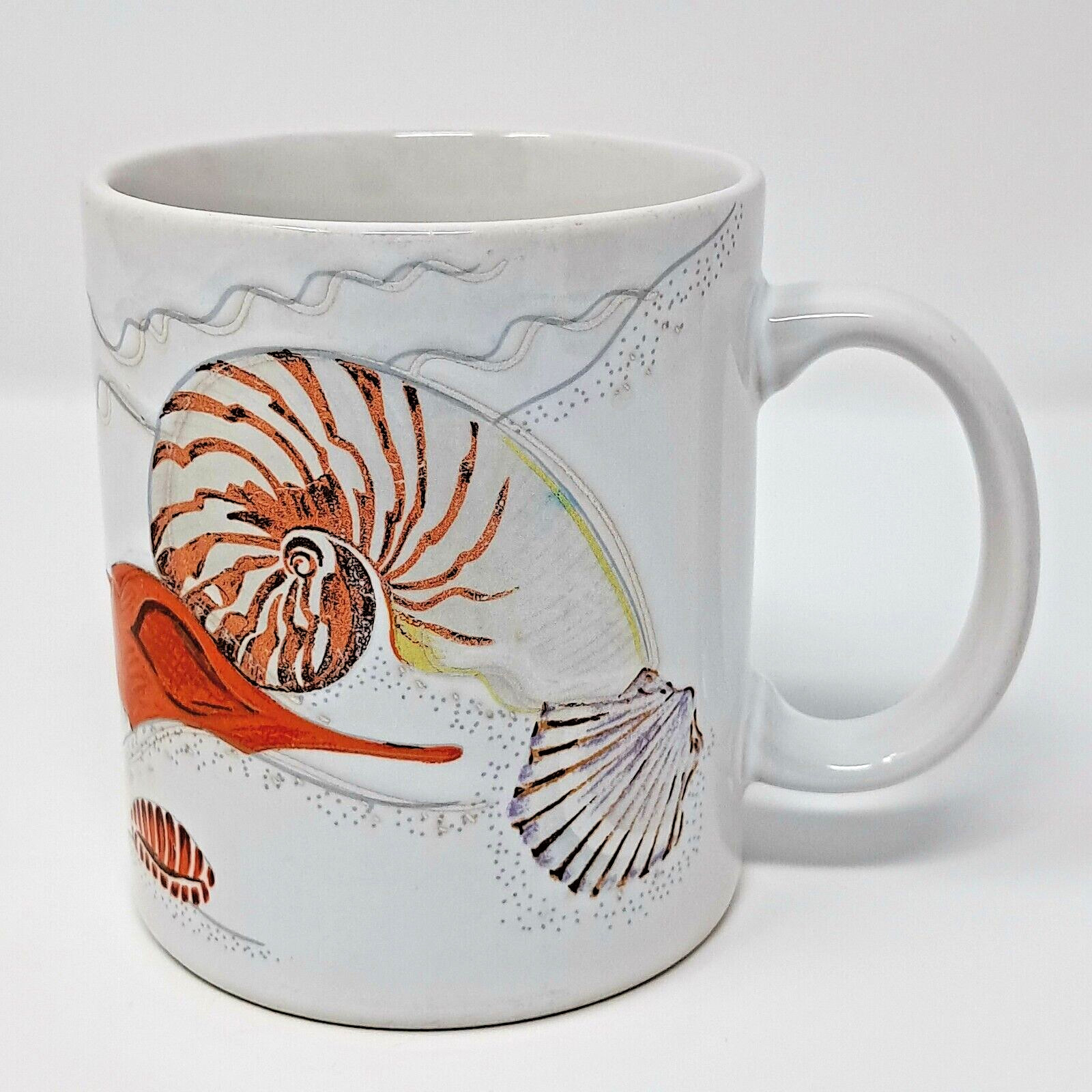 Otagiri Coastal Seashell 10 fl oz Coffee Mug raised textured vintage ceramic