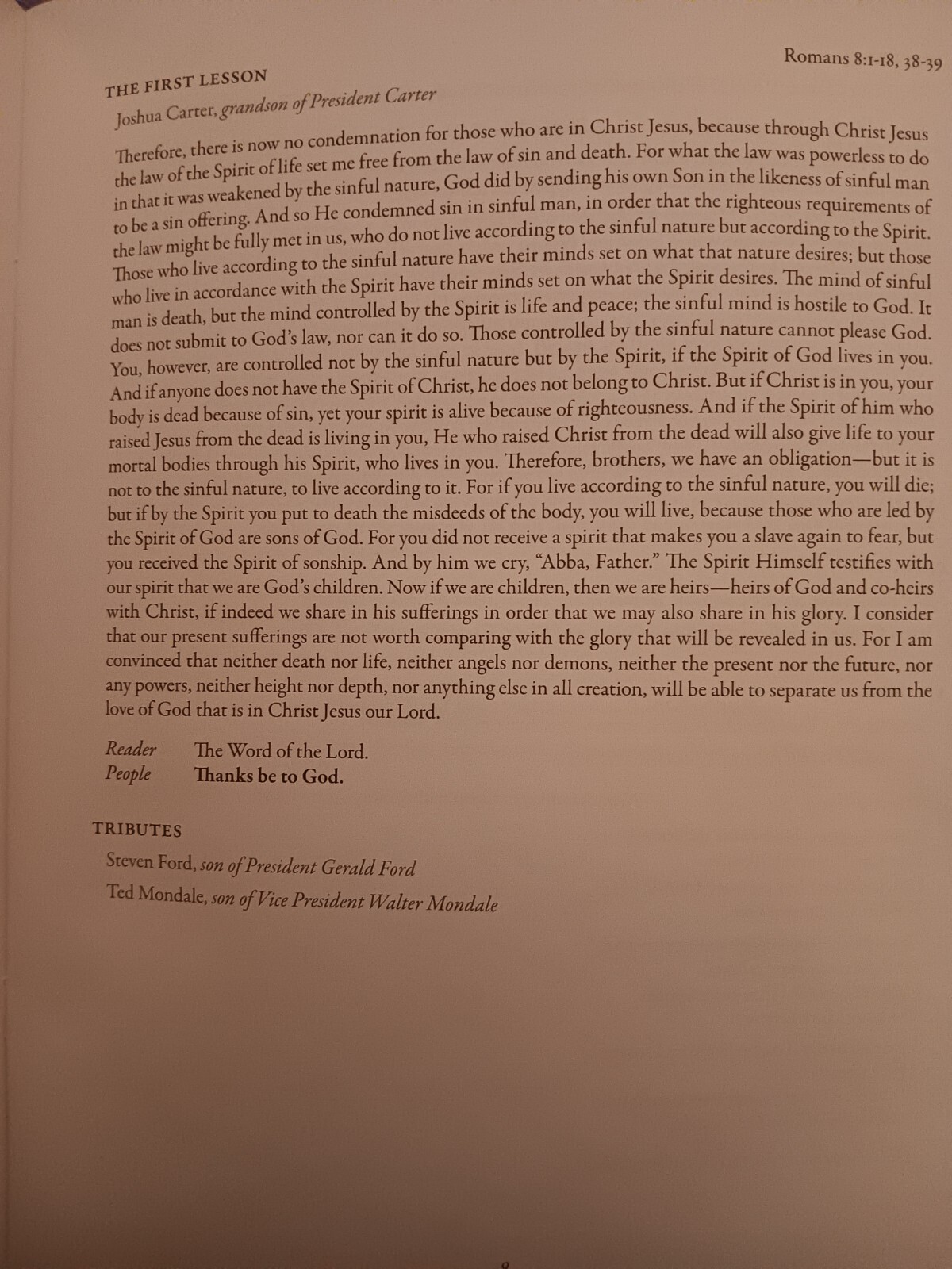 President Jimmy Carter Funeral Program 8.5×11 Copy