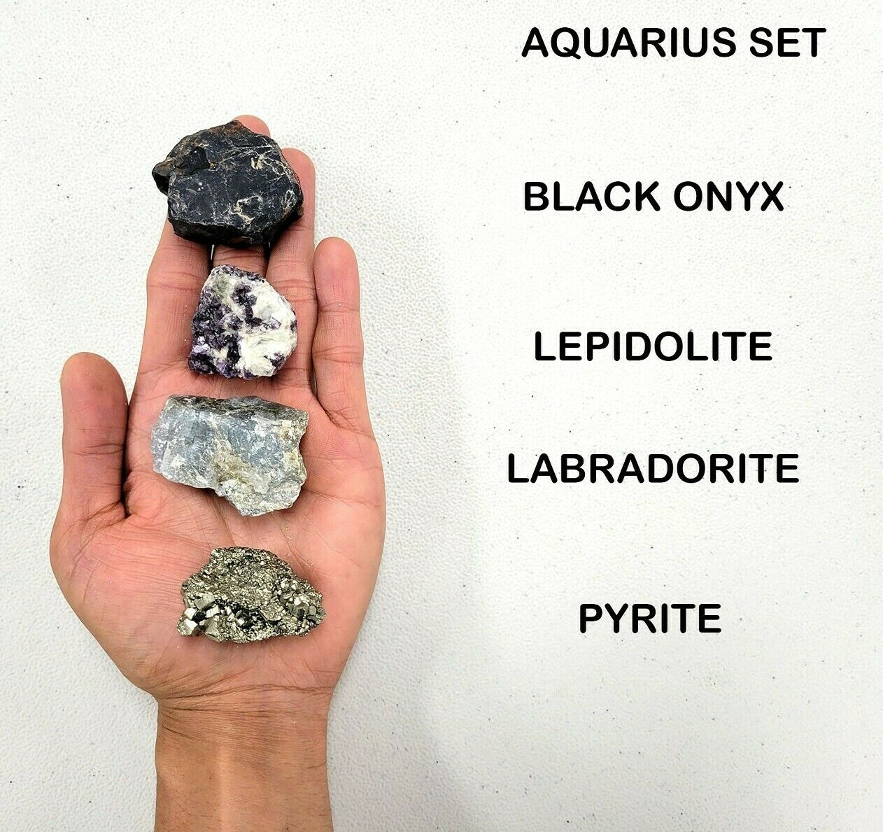 CRYSTALS for Aquarius Zodiac Sign, Black Onyx, Lepidolite, Labradorite, Pyrite