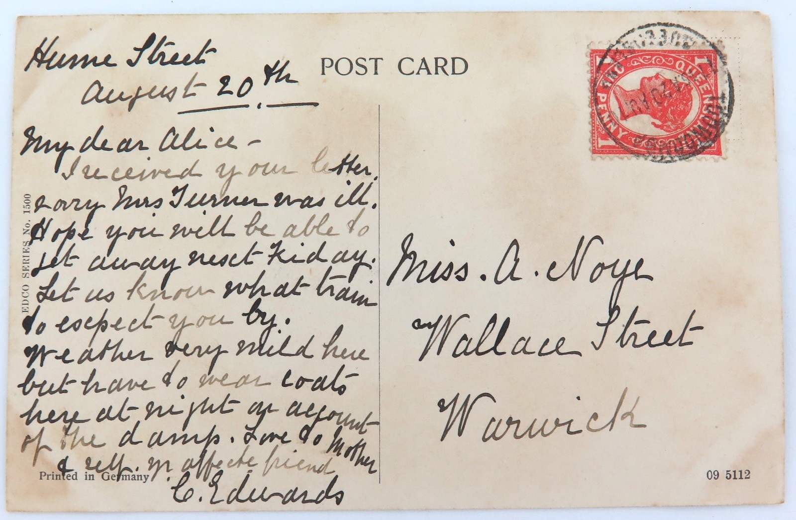 .c1910 REDCLIFFE “THE RED CLIFFES” COLOUR POSTCARD. EDCO SERIES 1500.
