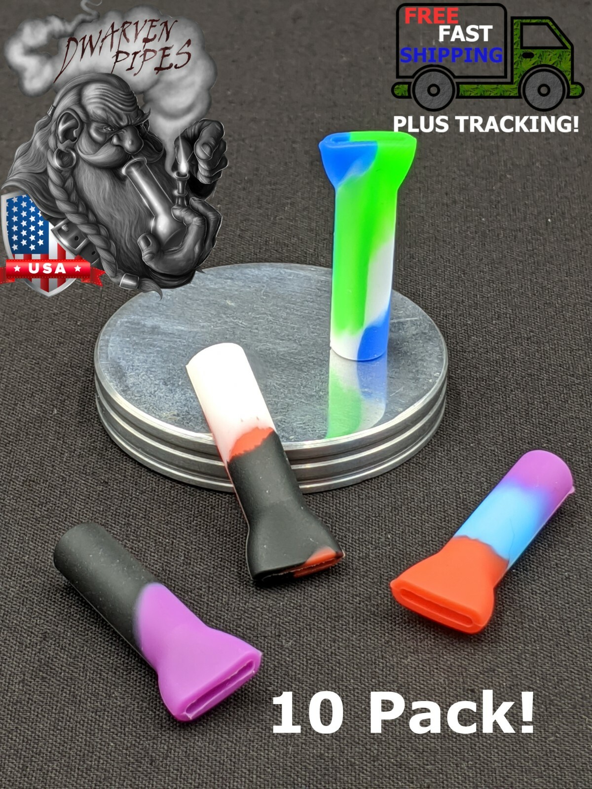 10 Pack – Reusable Silicone Filter Smoking Tips (Assorted Colors)