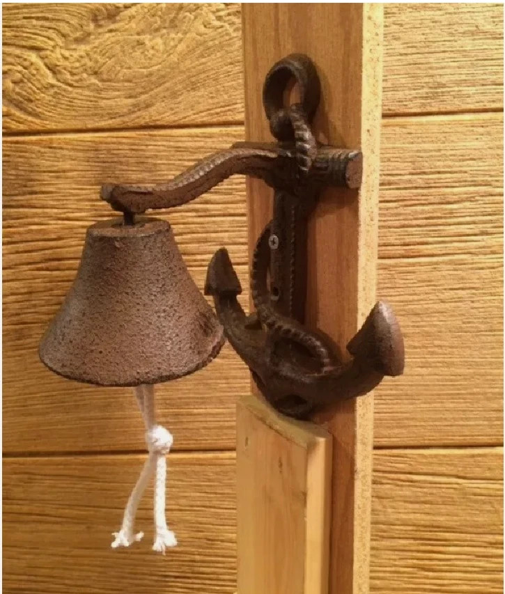 Handcrafted Nautical Decor Rustic Copper Cast Iron Wall Mounted Anchor Bell 8″
