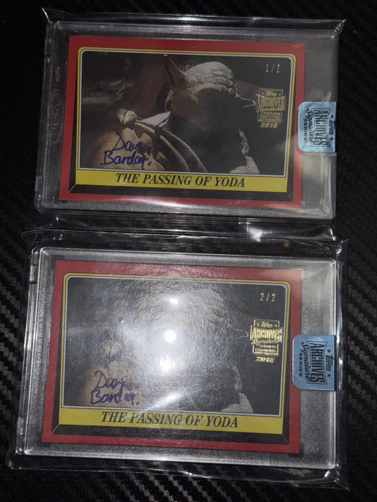 2018 Topps Archives Star Wars Dave Barclay Auto Yoda Buyback 1/2 & 2/2 Lot RARE!
