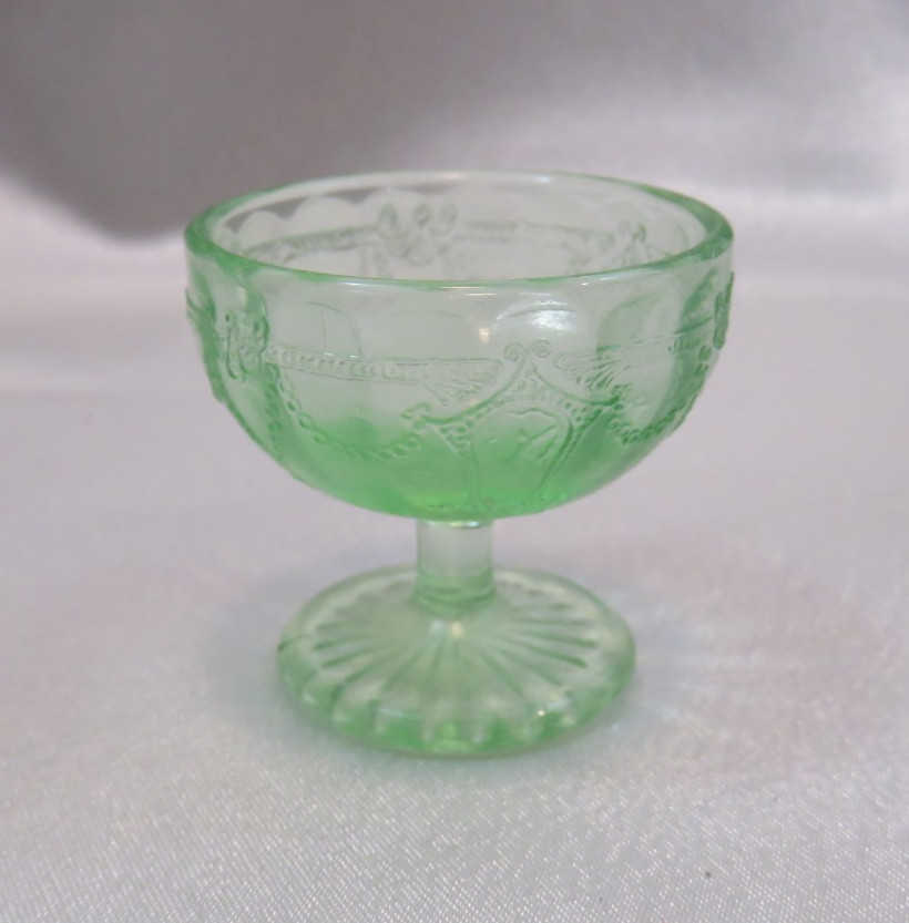 Hocking Glass Co Mini Footed Sherbet Dish Cameo Ballerina Green Depression Glass