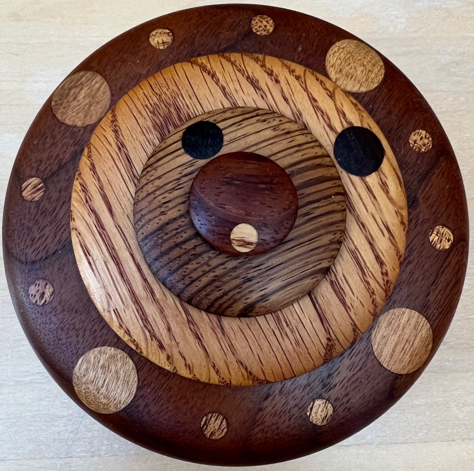Modern American Craftsman Artisan Wood Inlay Wall Clock Signed & Dated FREE Ship