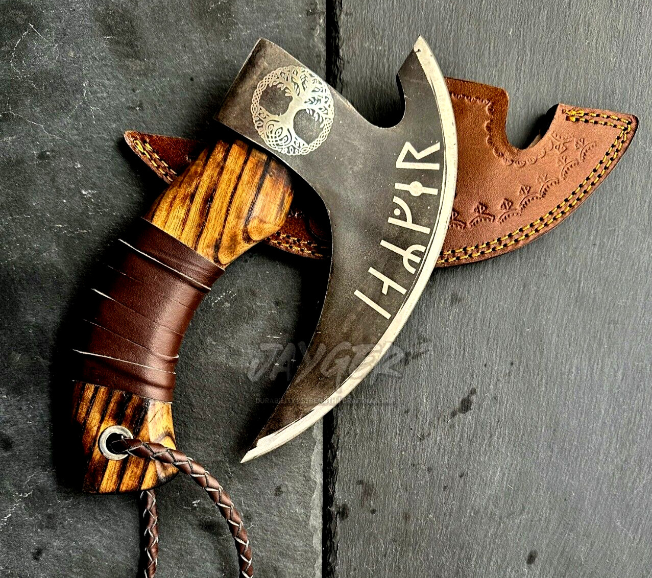 Handmade Pizza Cutting Axe | Wood handle | Leather Sheath | Free Intails Engrav