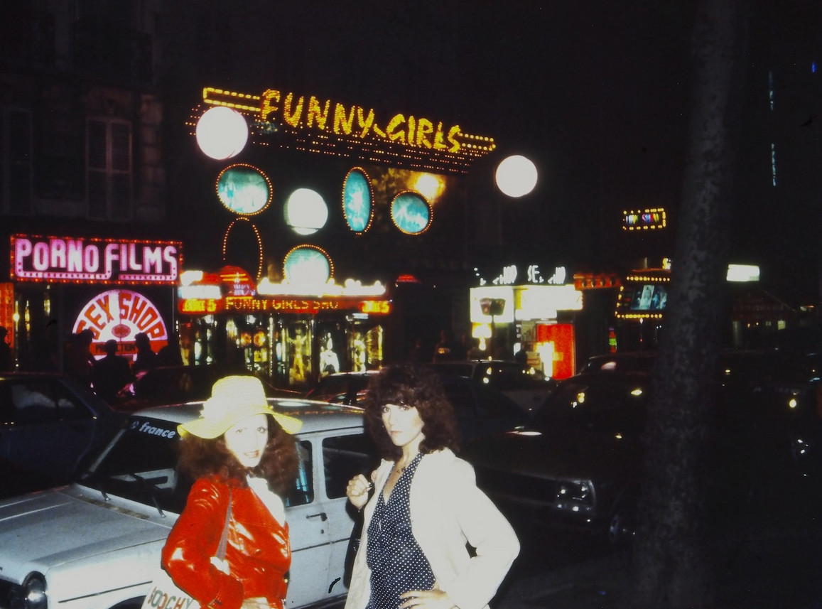 1980s Red Light District Funny Girls Cabaret Neon Signs Night Scene 35mm Slide