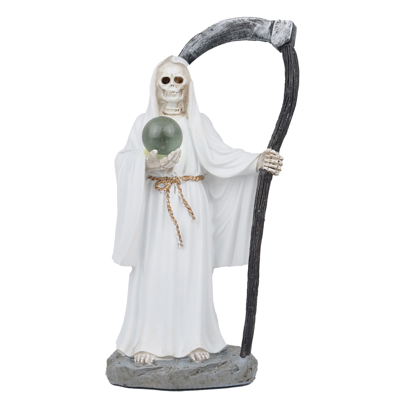 White 9″ Holy Death Grim Reaper Skull Santa Muerte Blanco:Paz, Pureza y Armonía
