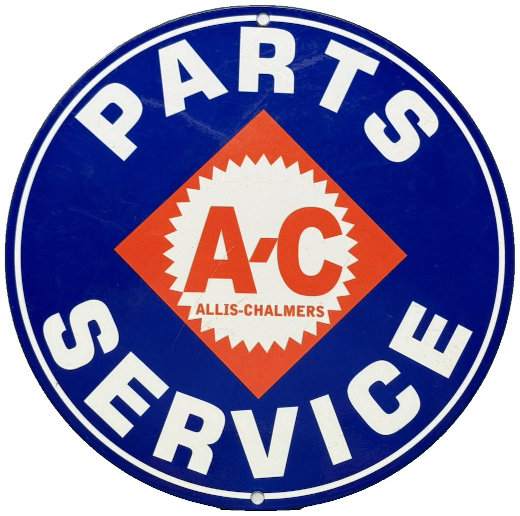 VINTAGE ALLIS-CHALMERS PARTS & SERVICE ENAMEL DEALERSHIP SIGN GAS STATION OIL