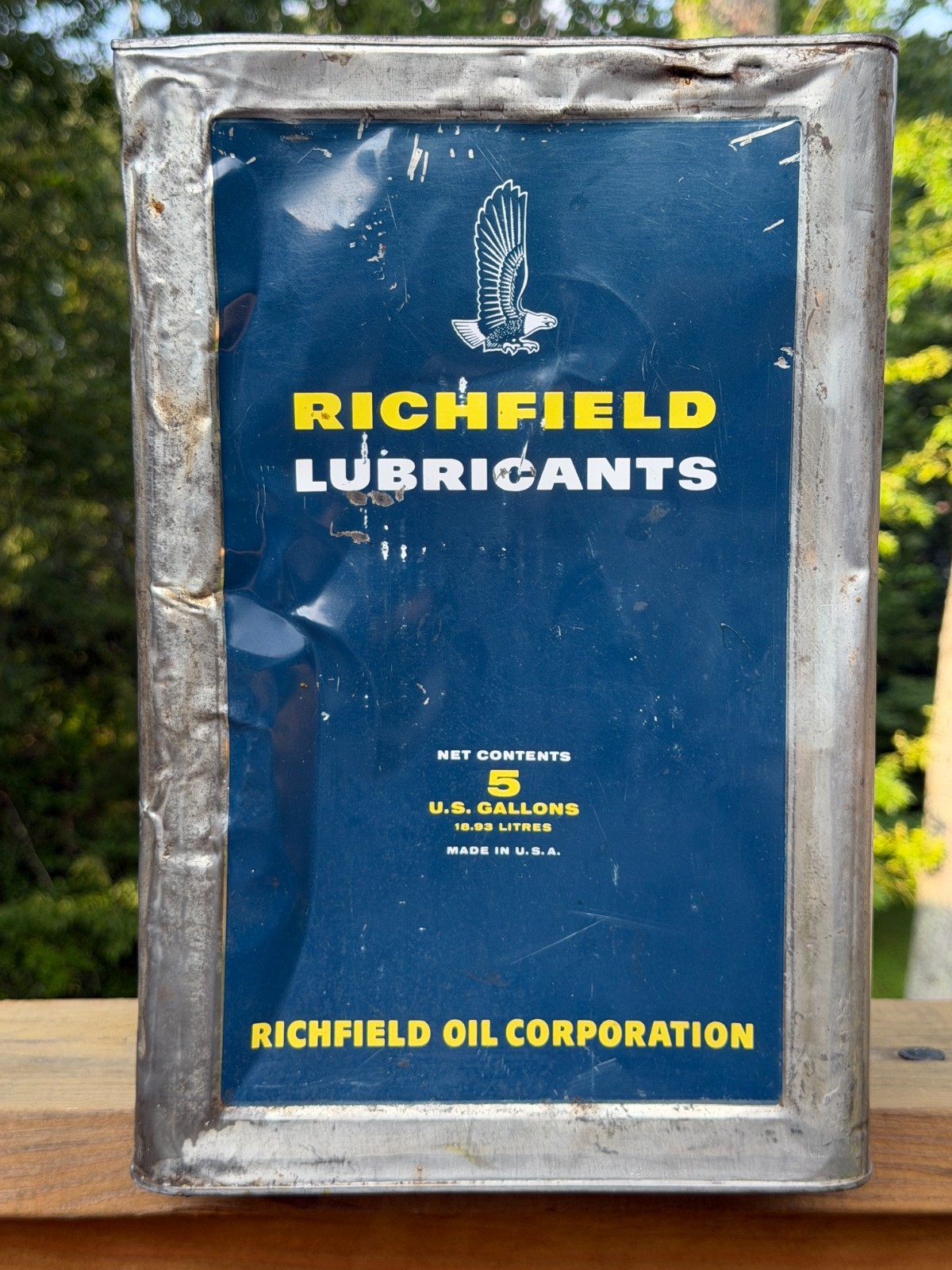 Vintage Square Richfield Five 5 Gallon Oil Can Free Shipping