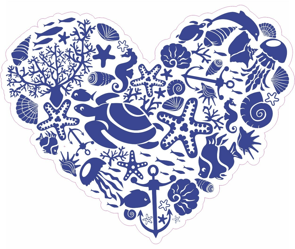 4.3in x 3.3in Die Cut Blue and White Sea Animal Heart Window Sticker Decal St…