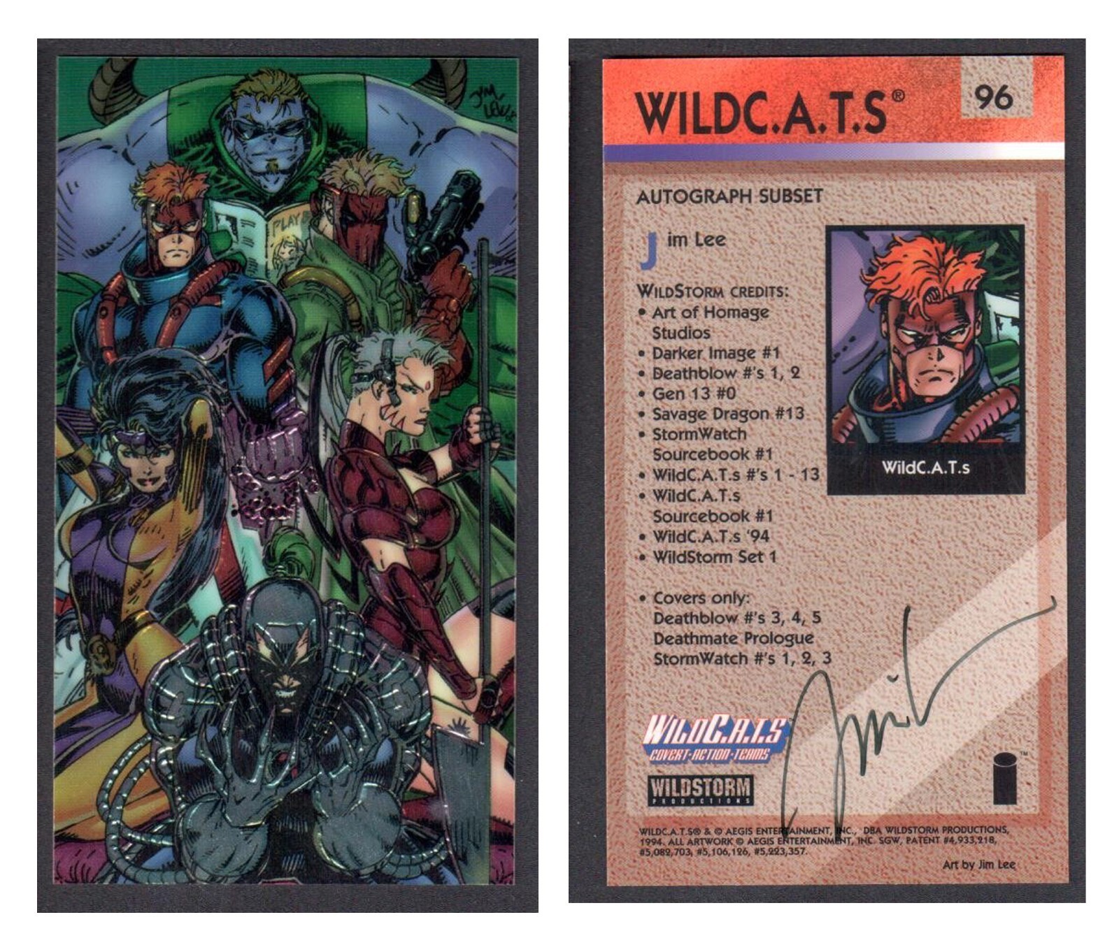 WILDC.A.T.S WILDCATS ’94 (Wildstorm 1994) PACK-PULLED AUTOGRAPH CARD #96 JIM LEE