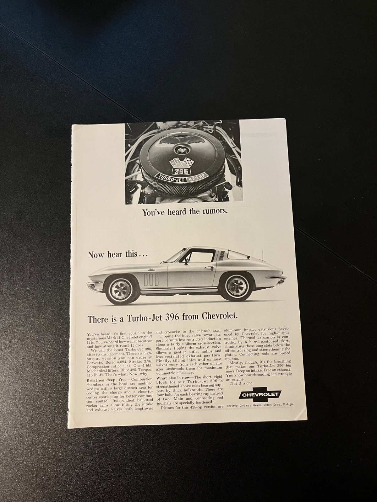 1965 Chevy Corvette Sting Ray – Vintage Car Magazine Print Ad Classic Chevrolet