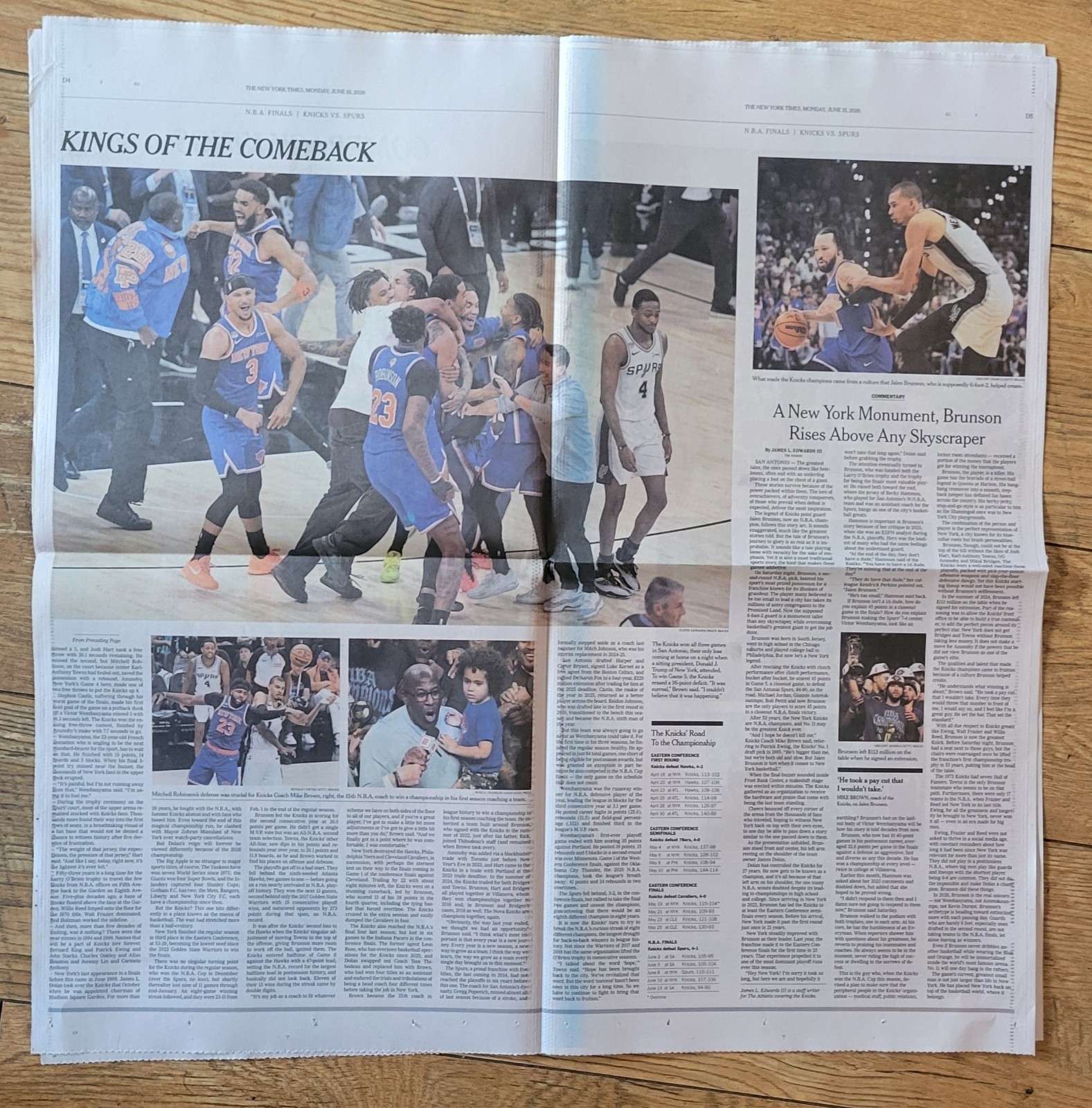 New York Times Newspaper June 15 2026 Collectible NY Knicks NBA Champions Game 5