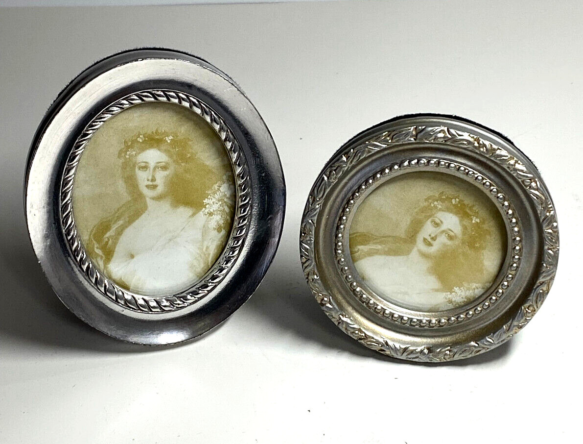 Silver Color Mini Frames, Set of 2 Round and Oval, Thailand