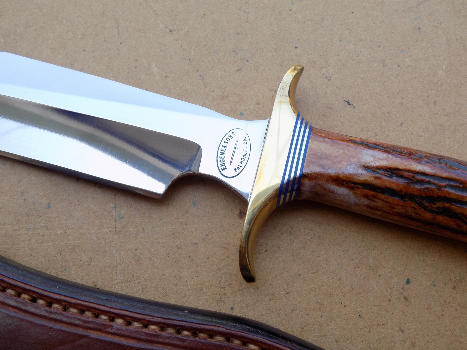 Eugene & Sons Large Custom Fighting Knife with Stag Handle