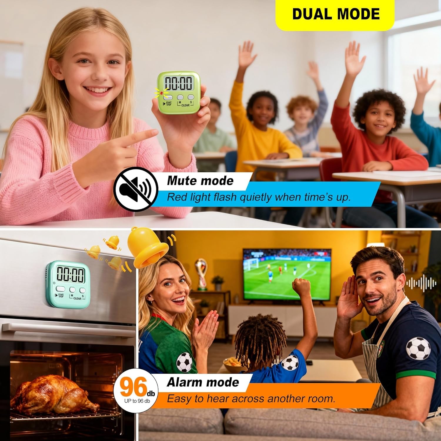 Antonki 2-Pack Digital Timer,Magnetic Countdown Kitchen Timer-Batteries Included