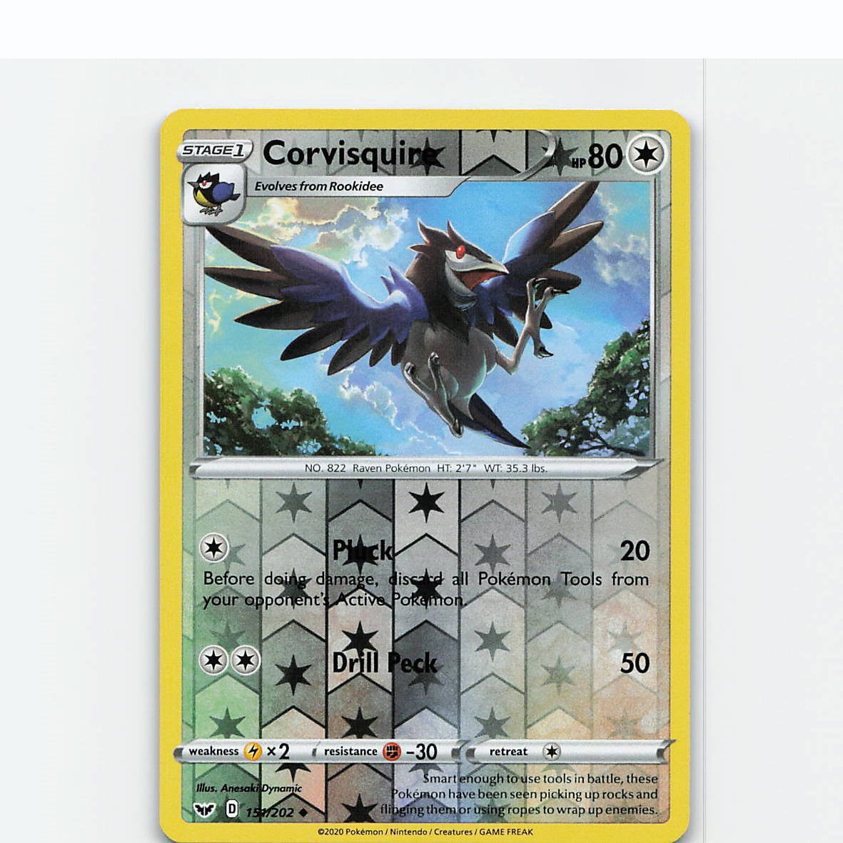 Corvisquire 151/202 Uncommon Sword & Shield Pokemon Reverse Holo Near Mint