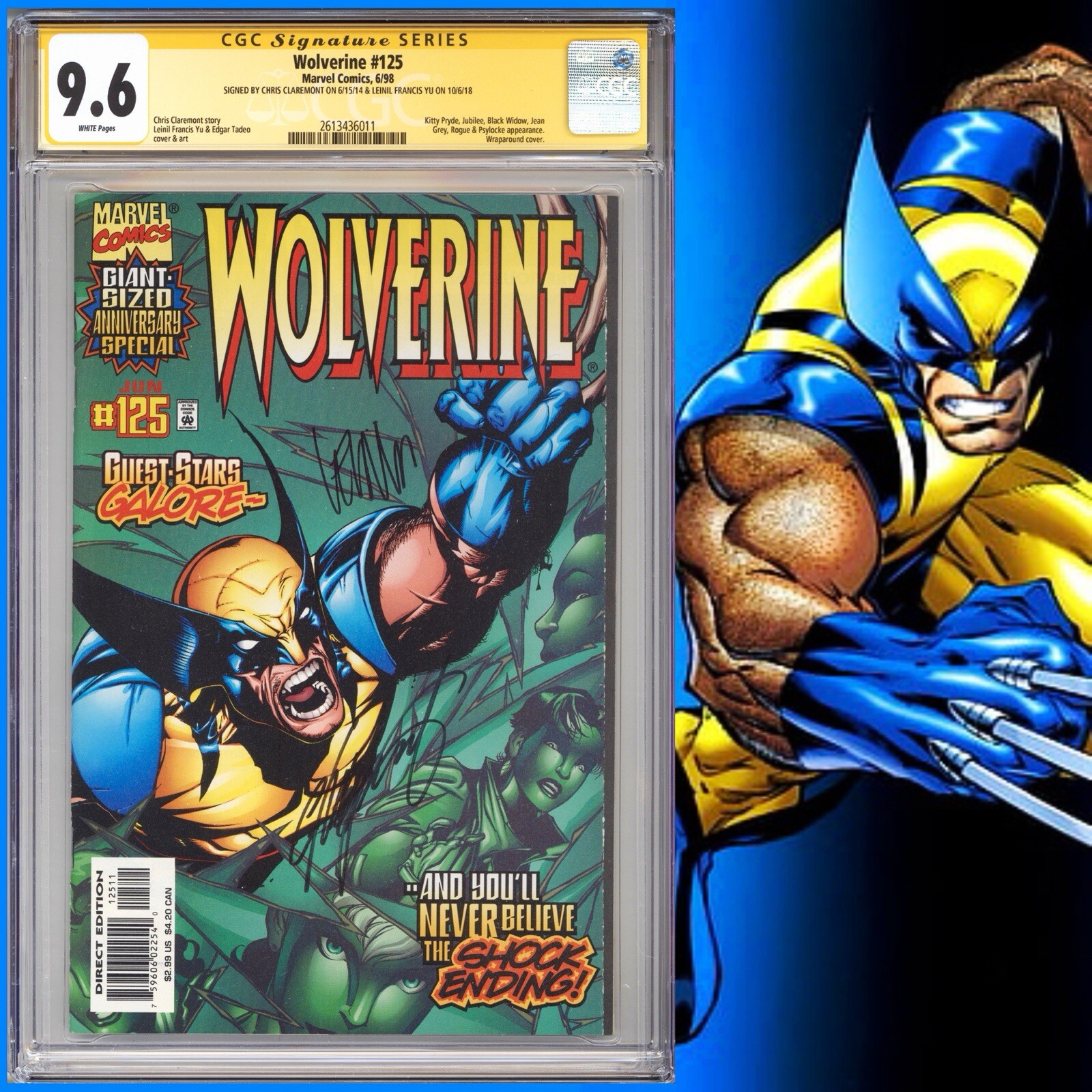 CGC 9.6 SS Wolverine #125 signed by Chris Claremont & Leinil Francis Yu 1998