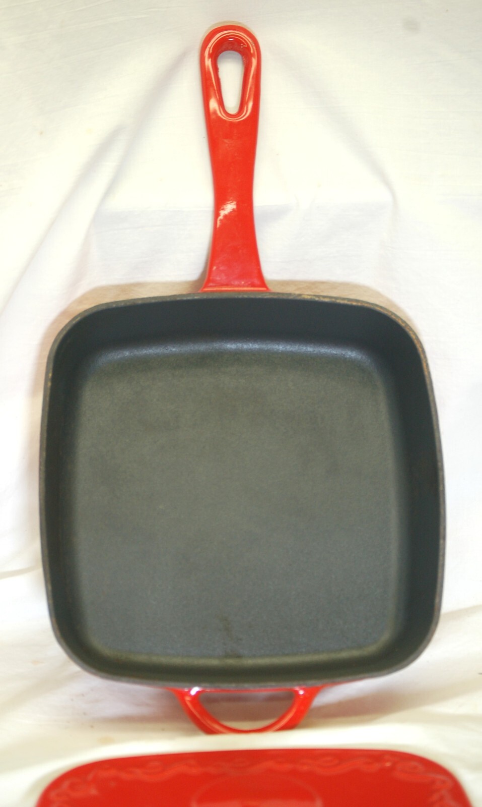 Technique Square Lidded Skillet Red Enamel Coated Cast Iron