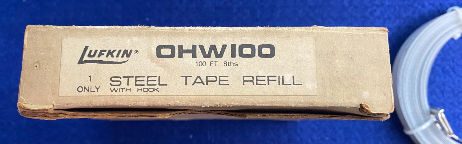 NOS Lufkin OHW100 100′ 8ths Steel Tape Refill w/ Hook in Original Cardboard Box