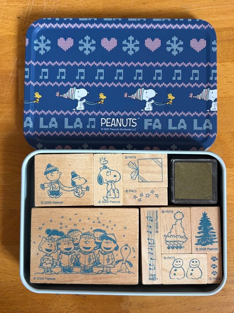 Snoopy Peanuts Stamp Set with 2 Ink Colors and Metal Can for Greeting Cards