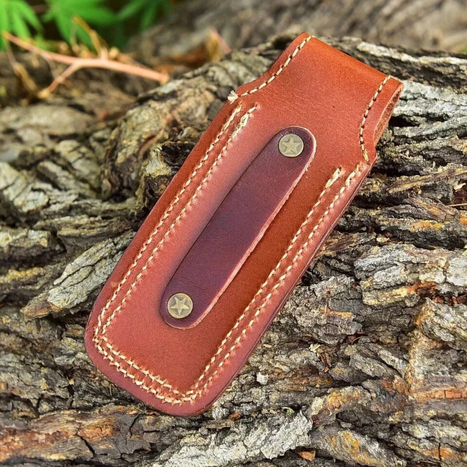 Handmade Leather Sheath for 5″ Folding Pocket Knife Trapper Brown Belt Loop