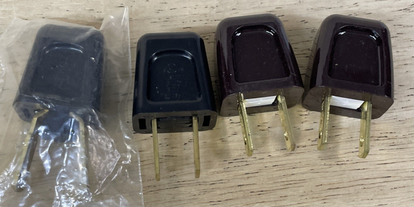 Lamp Plug in Electric Parts Repair 2 Brown 2 Black Plastic UNUSED LOT OF 4