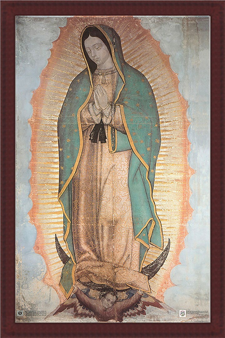 Our Lady of Guadalupe Religious on Stretched Canvas 24″x36″ with a Cherry Frame 