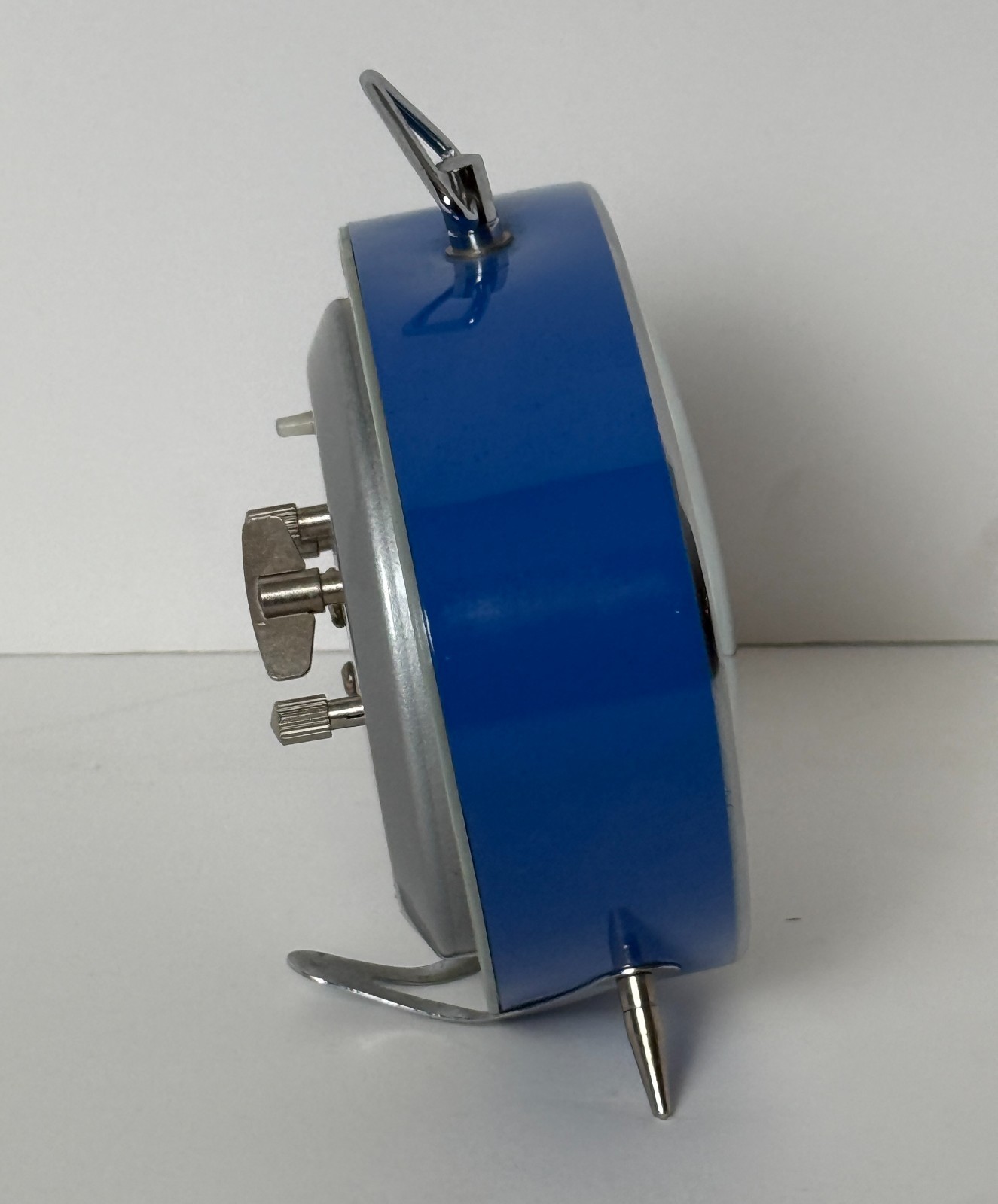 Vintage Leadworks Blue Triangular Wind-Up Alarm Clock Retro Atomic Works Colorfu