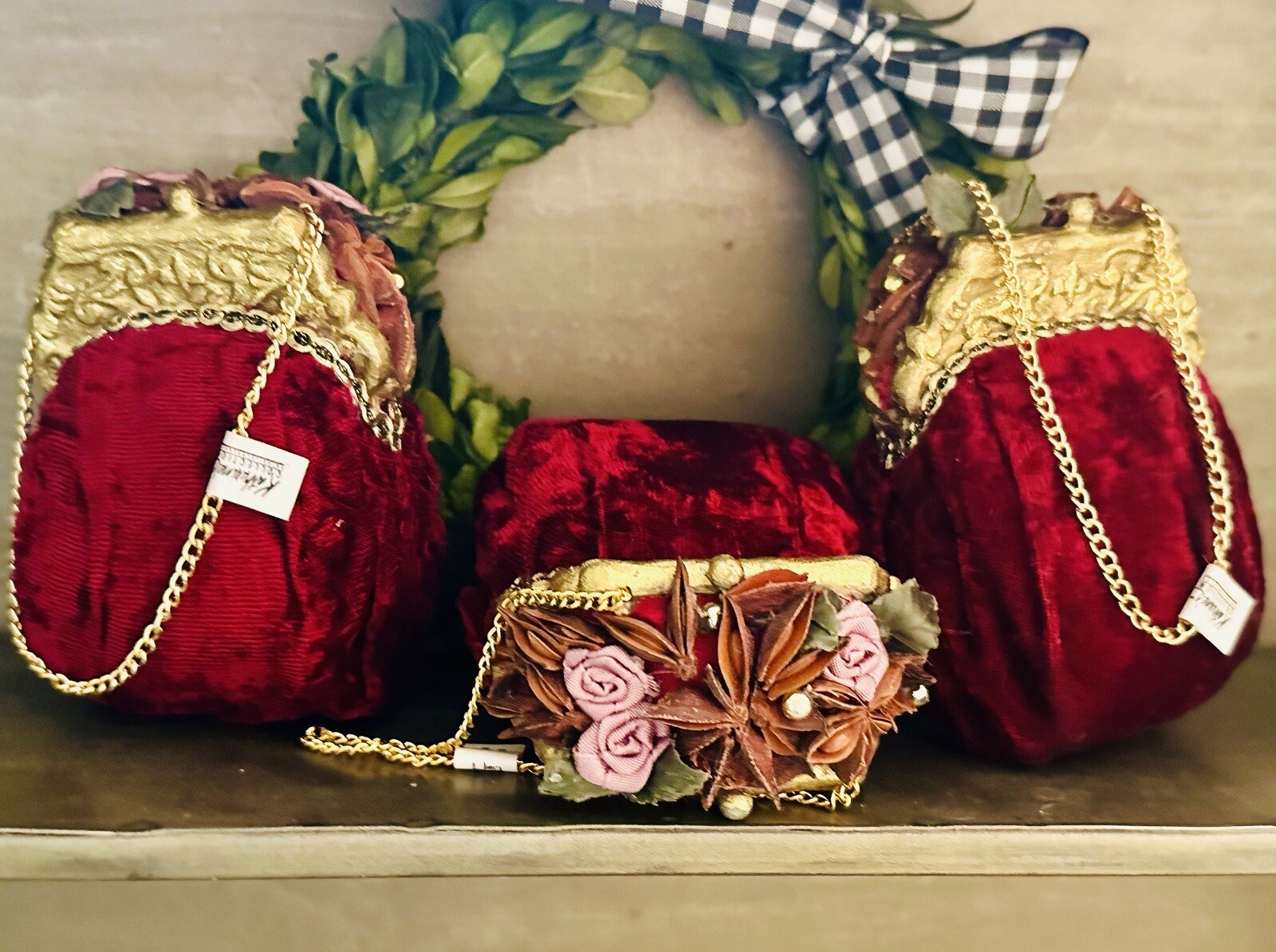 Vintage Katherines Collection/Wayne Kleski Handcrafted Red Velvet Purse Ornament