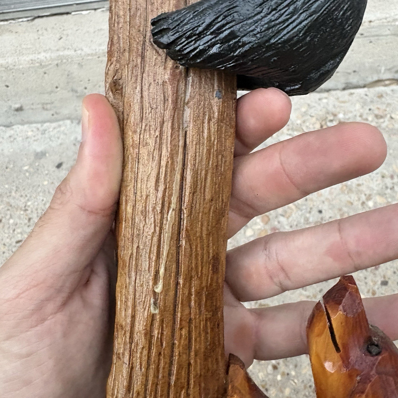 Eugene Ownby Dog Chasing Bear Up Tree Folk Art Carving Carved Wood Signed 1998