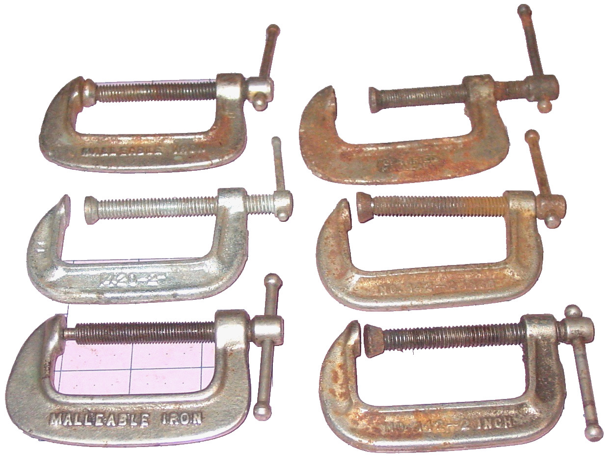 Vintage C Clamp Lot Of 6 Bench Vise Hold Carpenter Hobby Extras Tool Lot