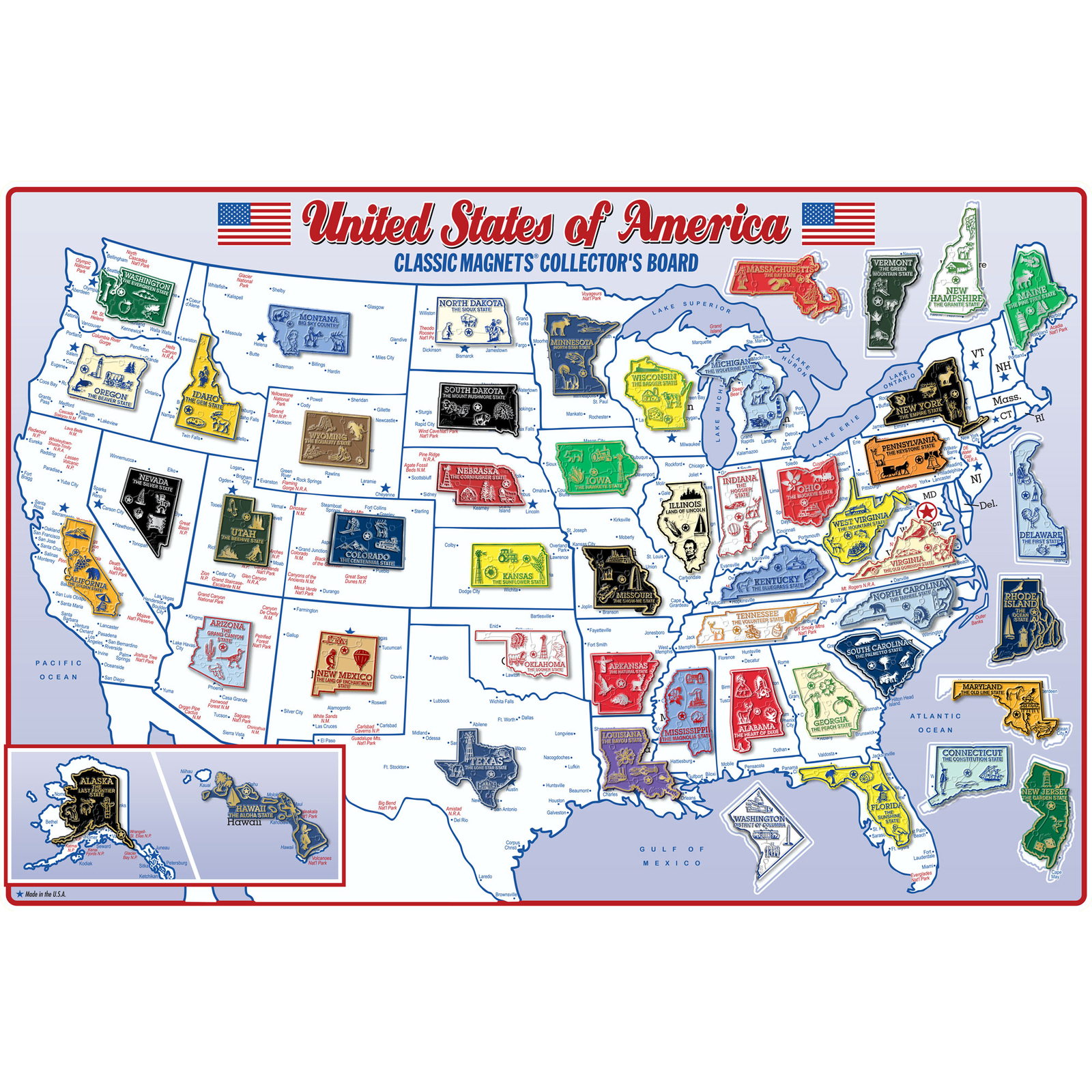 Original State Magnet Collector’s Set – 51 Magnets with Metal Display Board