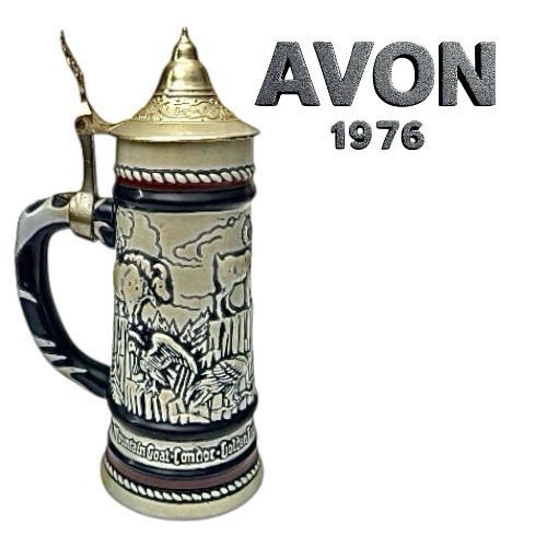 Vintage Avon Berrier Ceramic Metal Art Nouveau Decor France Red Blue Gray 1976