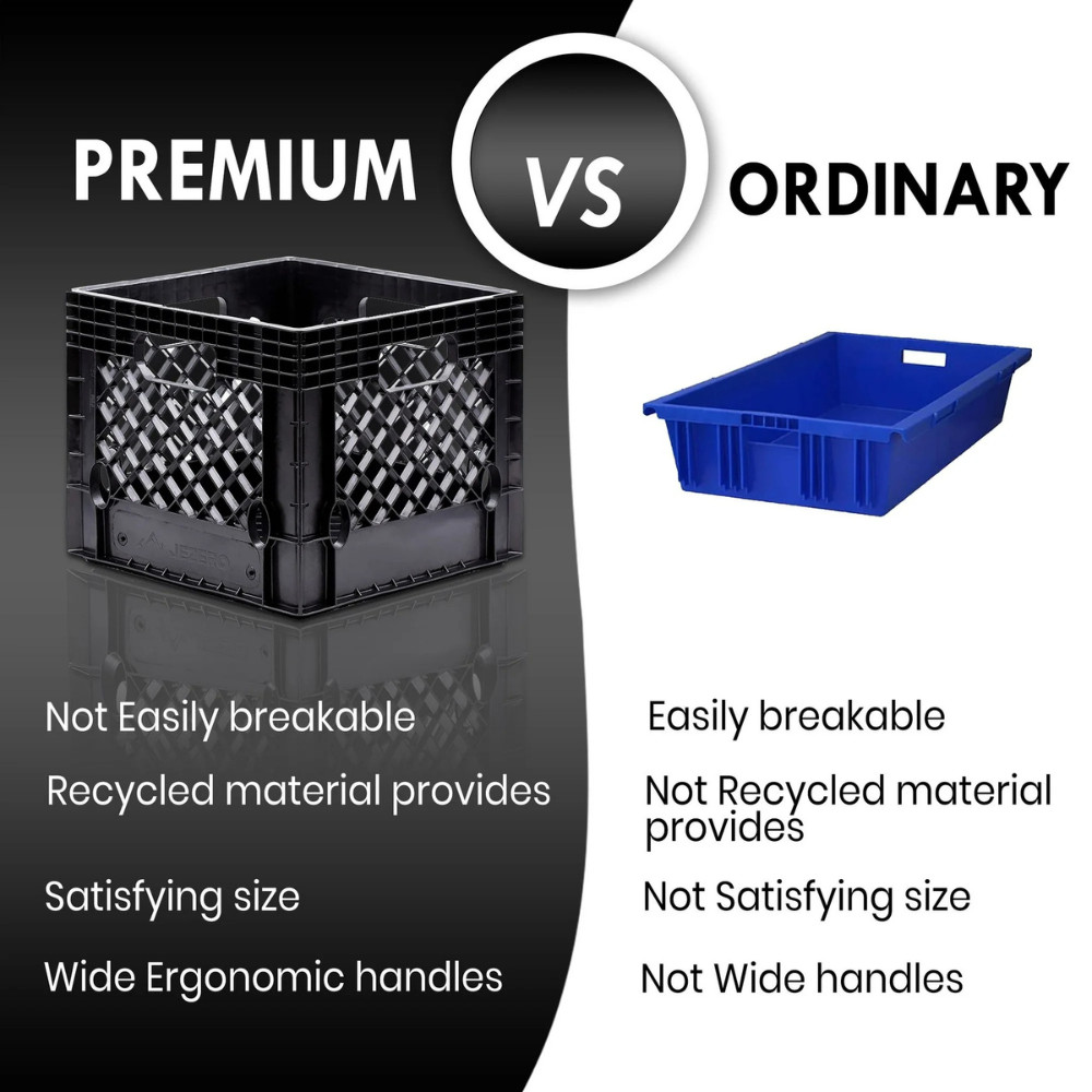 16 QUART Plastic Heavy-Duty Plastic Square Milk Crate Black Color, Original NEW