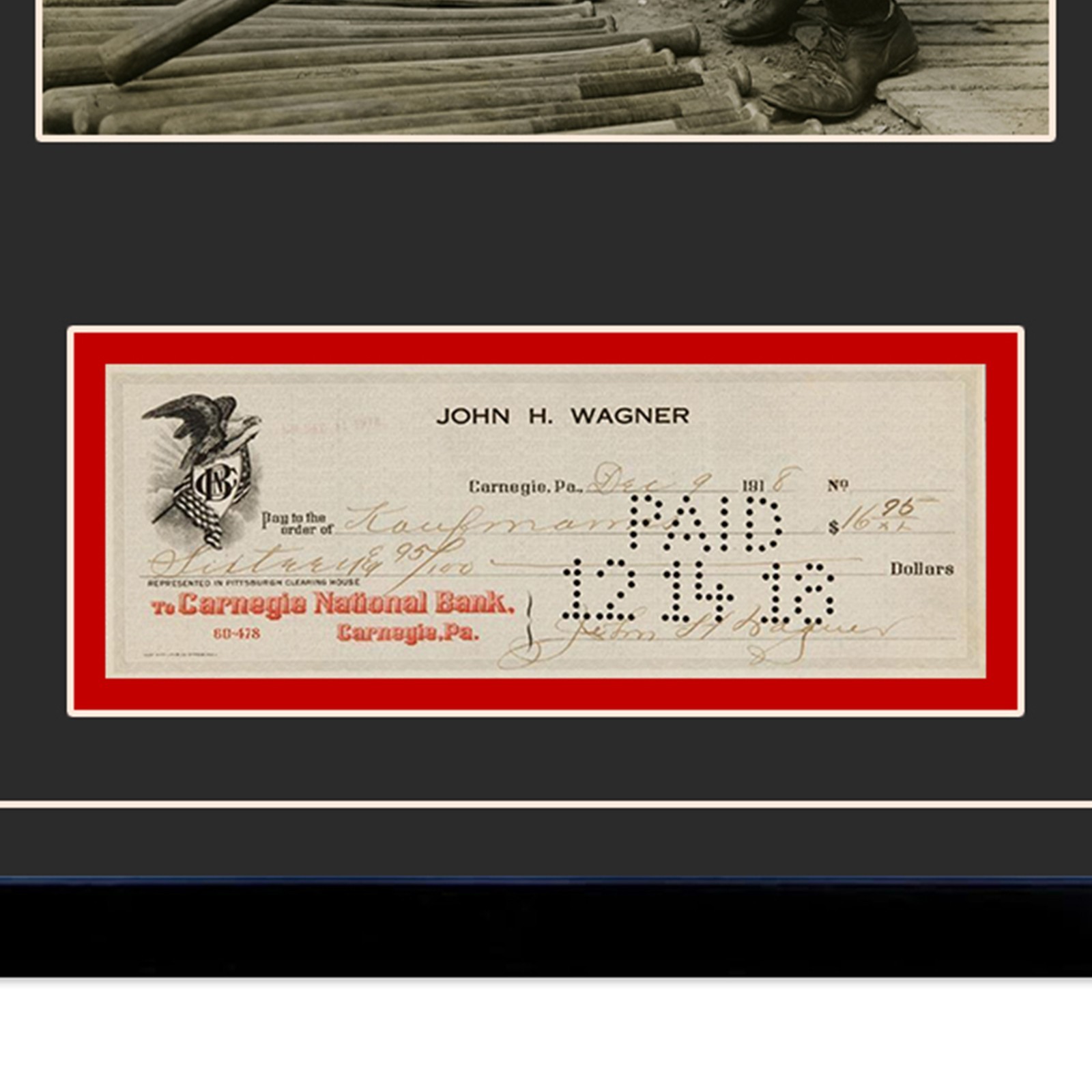 Honus Wagner Signed Cancelled Check Framed Display