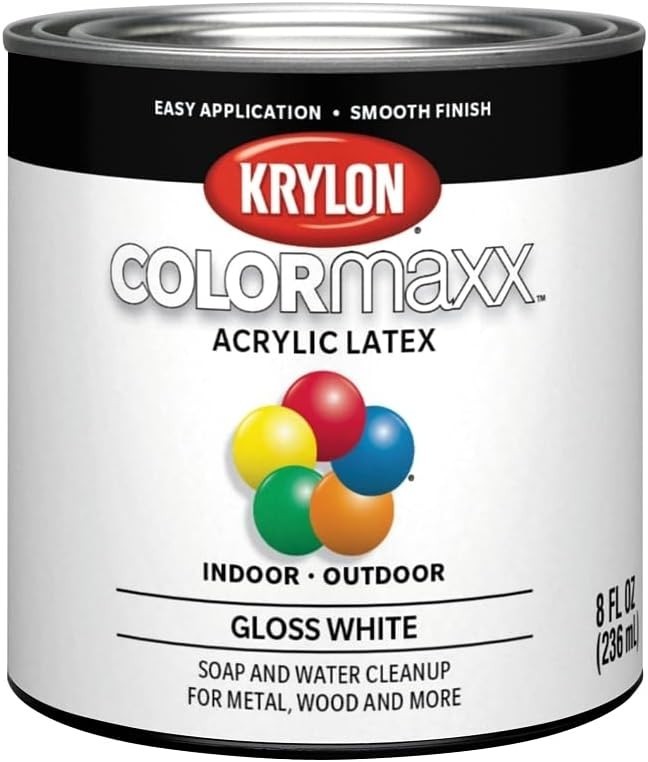 COLORmaxx Gloss White Paint & Primer – Acrylic Latex, 1/2 Pt for Indoor/Outdoor