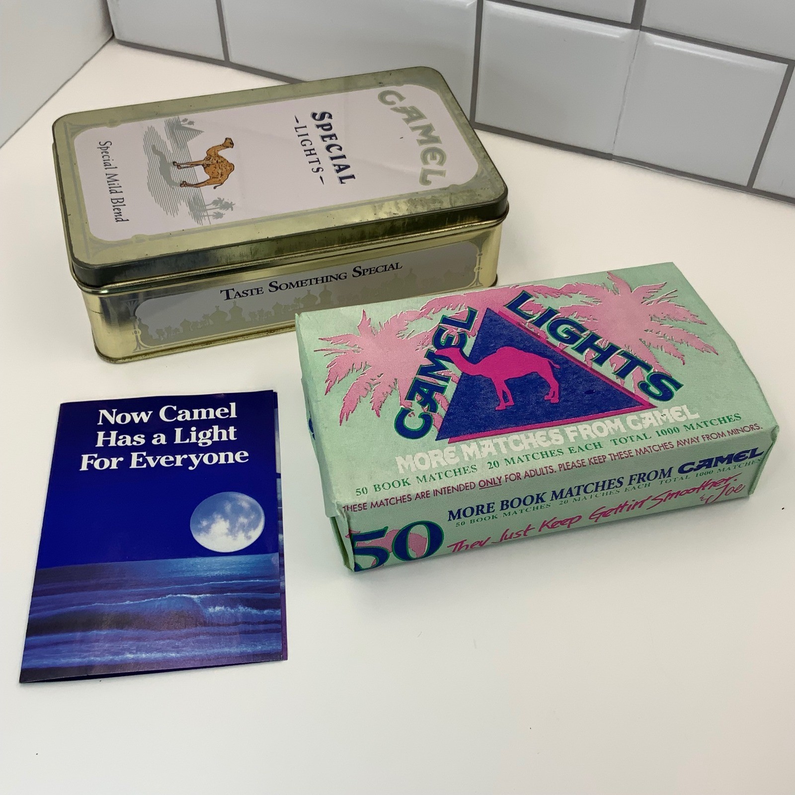 Vintage 1992 Camel Special Lights Metal Tin and Sealed 50 Count Matchbook Brick