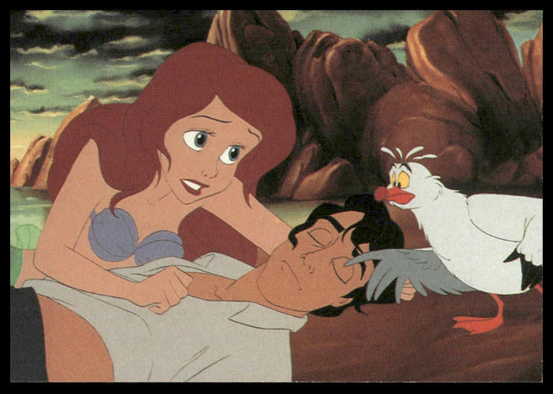 1991 Pro Set The Little Mermaid #26 “Safe Ashore, Ariel Gazes At Eric” Card