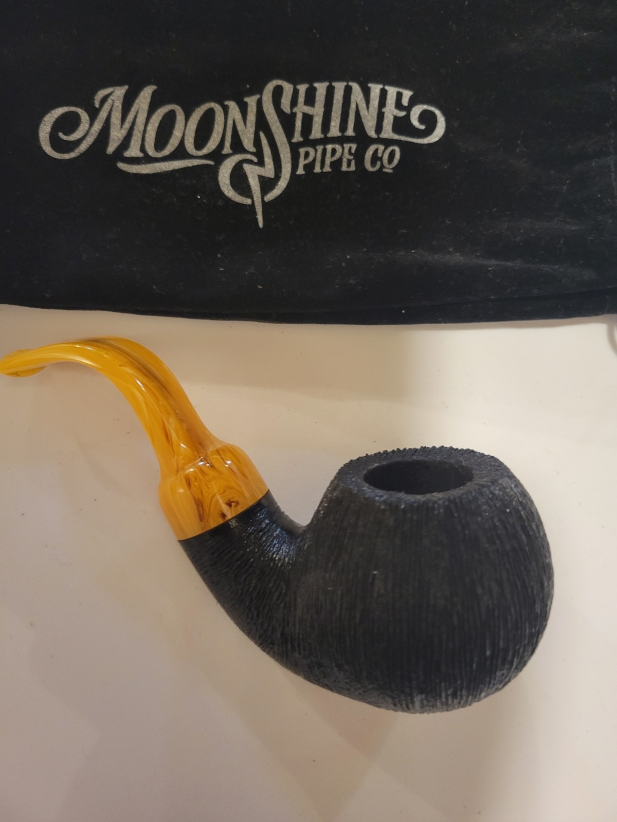 Moonshine Wire Rusticated w/ Amber Stem Cannonball Briarworks Tobacco Pipe