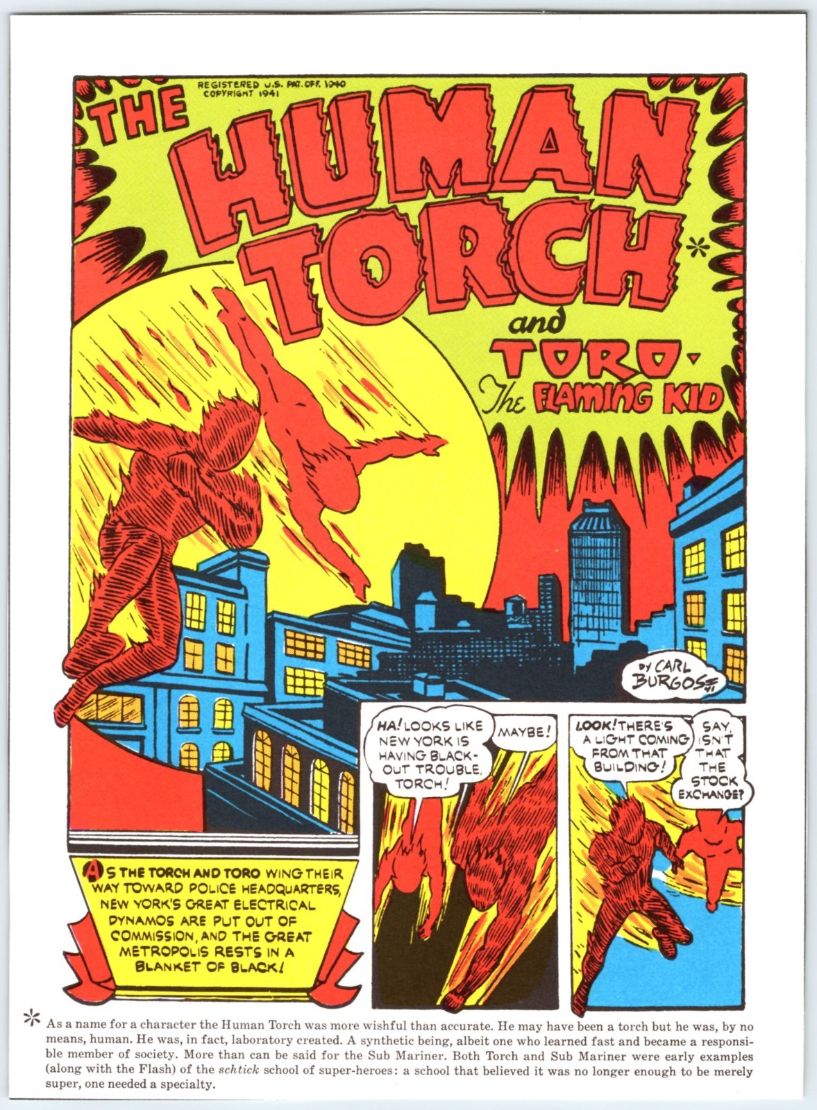 THE HUMAN TORCH AND TORO PINUP 7.5″X10.5″ Book Page Clipping Marvel M803