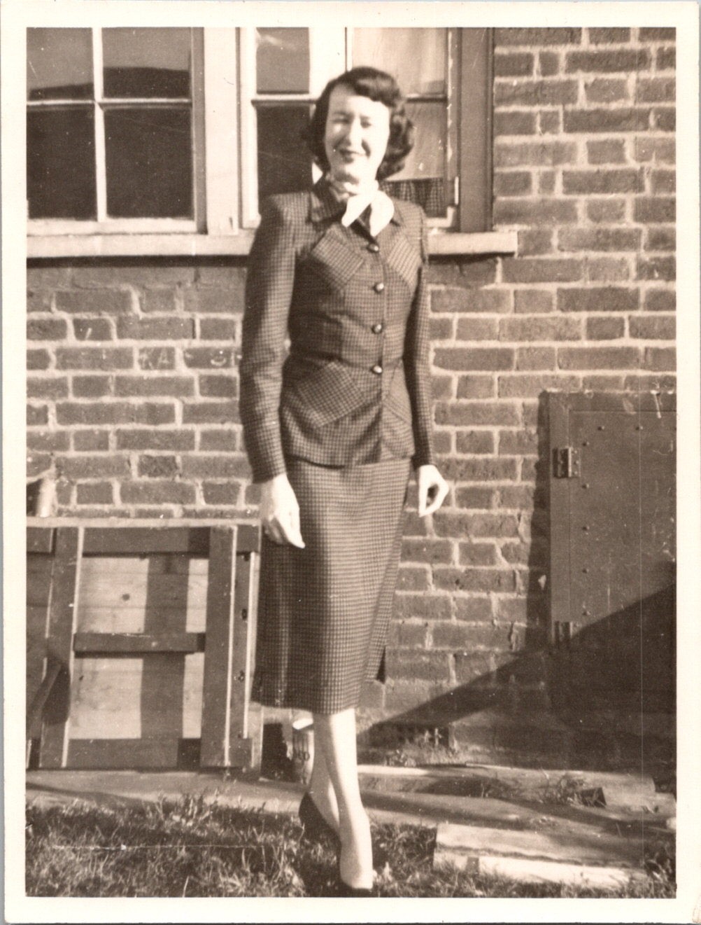 Vintage 1940s 1950s Snapshot Photo Smiling Woman in Suit Portrait Original Print