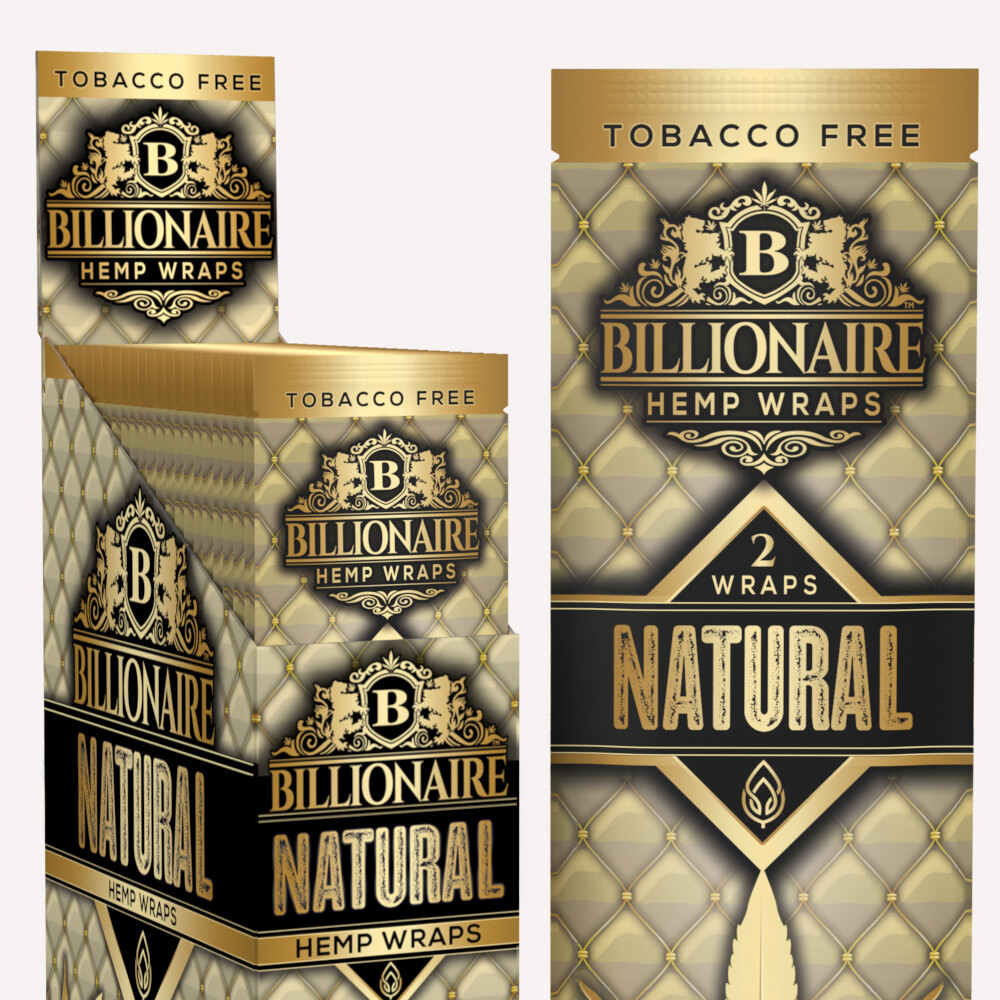 Billionaire Wraps – (Unflavored) Natural Rolling Papers (Box of 25 Pouches)