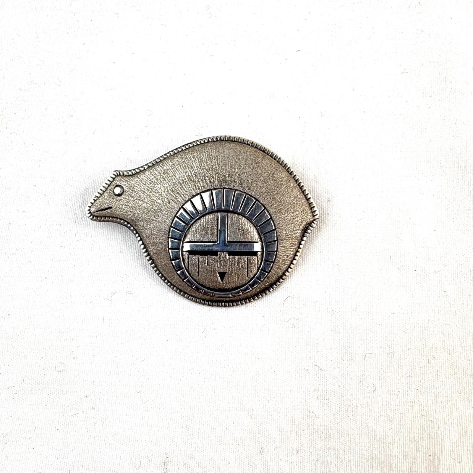 Navajo Silver Bear With Kachina Sun Face Pin Pendant