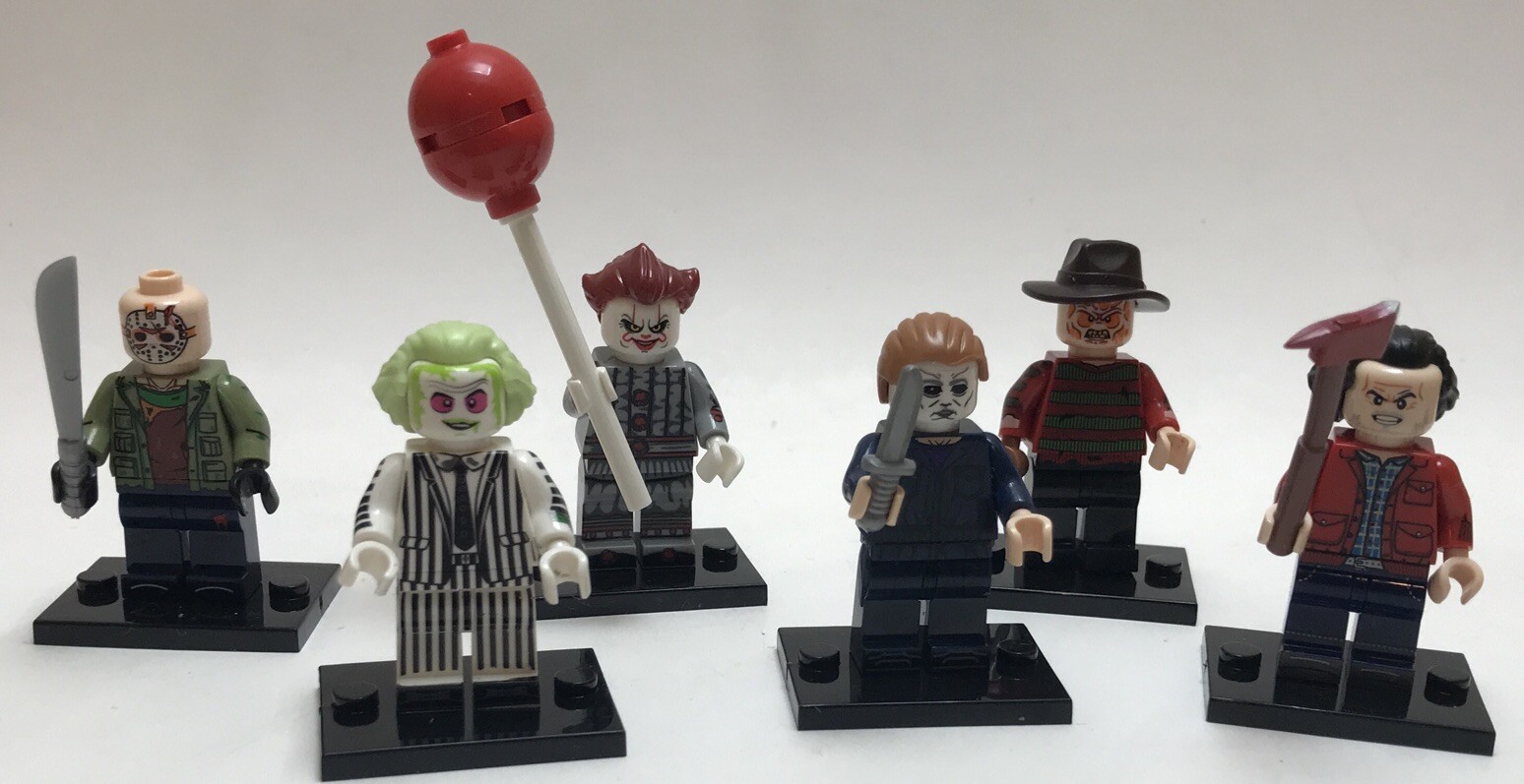Lot of 6 Horror Mini Building Block Mini Figures Jason Freddy Halloween Etc