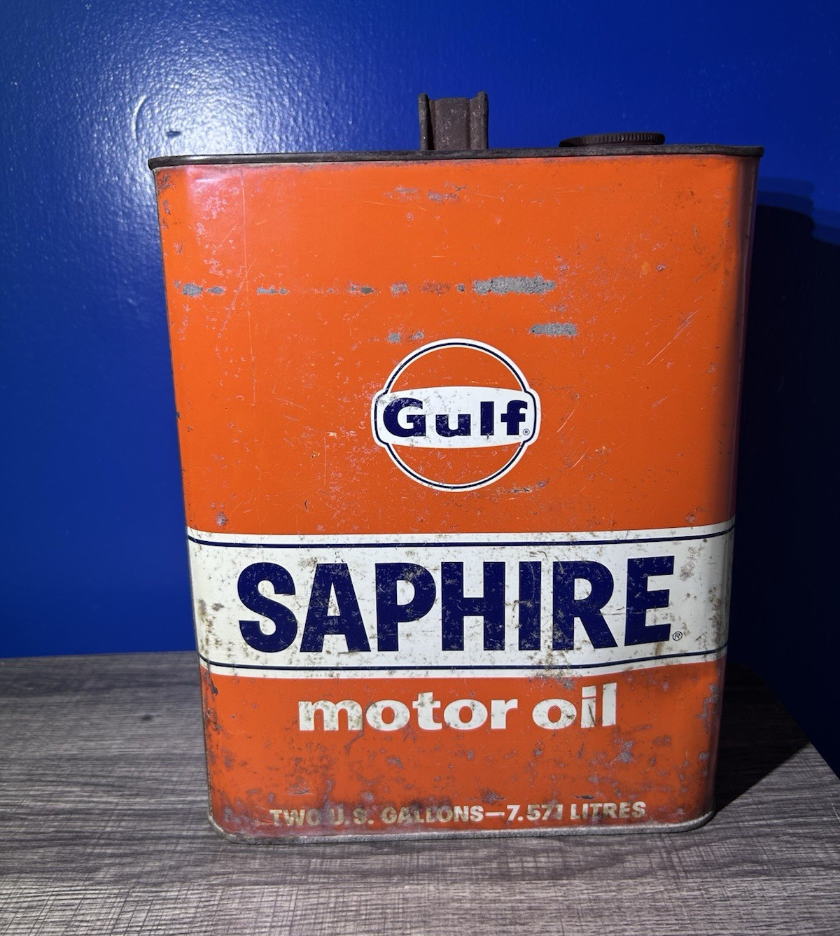 Vintage Gulf Saphire Motor Oil 2 Gallon Empty Can